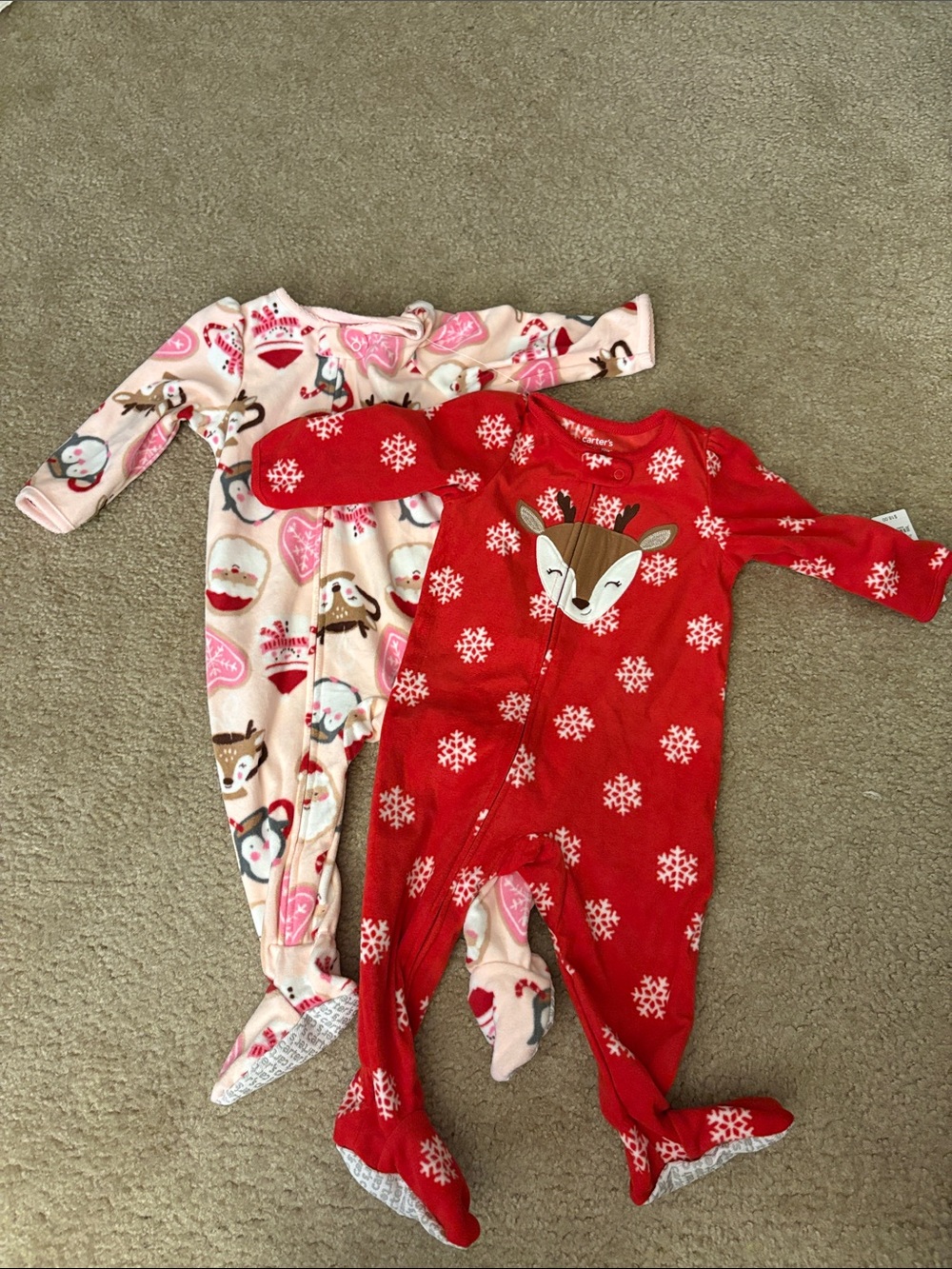 Carter's Red and Pink Holiday Footed Baby One-Piece 2 Pack